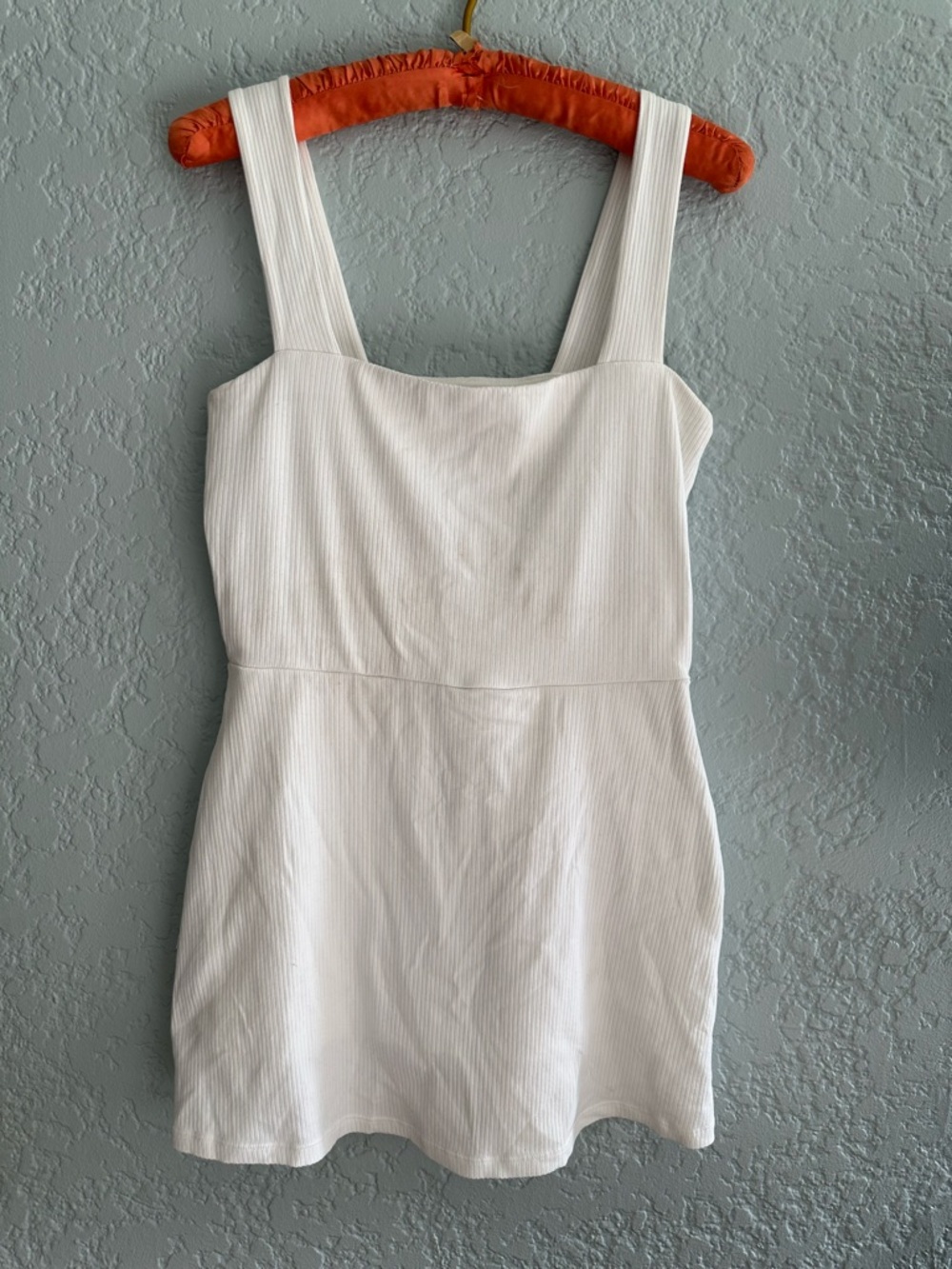 NWOT Victoria’s Secret White Ribbed Square-Neck Activewear Mini Dress w/ Shorts